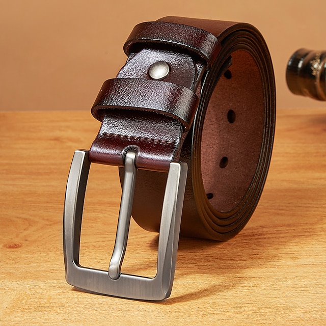  Men's leather belt is fashionable classic business belt cowhide buckle belt suitable for trousers jeans work and gifts for fathers and husbands