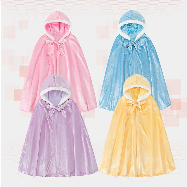  Frozen Princess Cinderella Elsa Robe Hooded Cloak Girls' Movie Cosplay Anime Light Blue Yellow Pink Halloween Masquerade Cloak