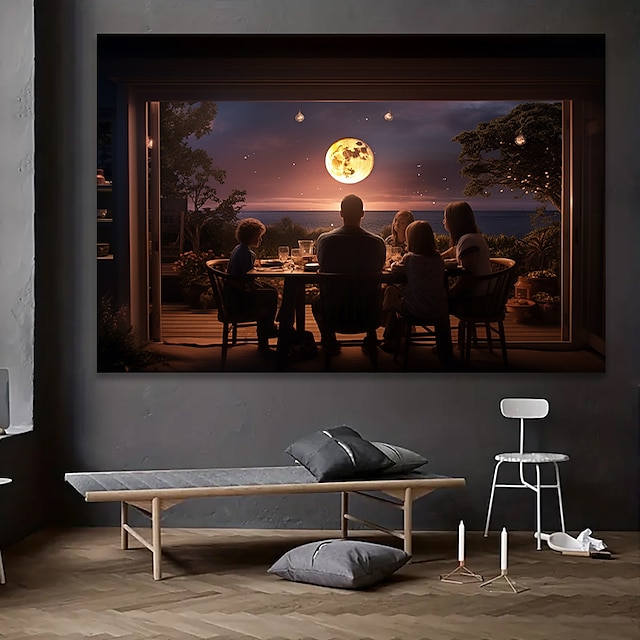  Persone quadri da parete su tela cena in famiglia sotto la luna stampe e poster quadri decorativi su tela per soggiorno quadri senza cornice