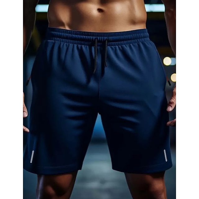  Men's Athletic Shorts Running Shorts Gym Shorts Sports Going out Weekend Breathable Quick Dry Running Casual Pocket Drawstring Elastic Waist Plain Knee Length Gymnatics Activewear Black Dark Blue