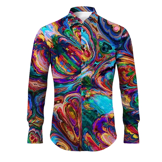  Miesten 3D Print Geometrinen printti Paita Button Up paita Pitkähihainen Abstrakti Arki-asut Bile Kevät kesä Sänkyjen avaus Painettu Painike alas Keltainen Rubiini Sininen Apila Harmaa