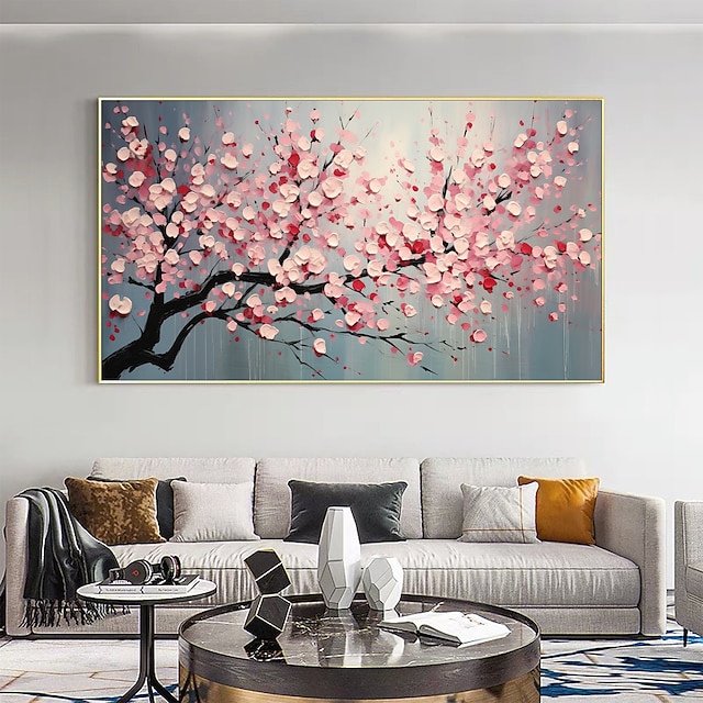  Handmade Oil Painting Canvas Wall Art Decor Pink Original Flowering tree Home Decor With Stretched FrameWithout Inner Frame Painting