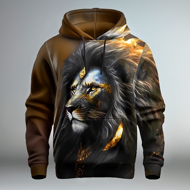  Per uomo Grafico Leone Felpa con Cappuccio Felpe con cappuccio Felpa Felpa con cappuccio Manica Lunga Felpa con cappuccio Con Cappuccio Moda Stampa 3D Natale Vacanza Uscire Nero Rosso Stampato Tasca