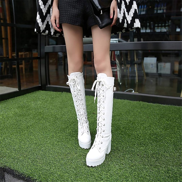 Women's Boots Lolita Goth Boots Lace Up Boots Solid Colored Knee High ...
