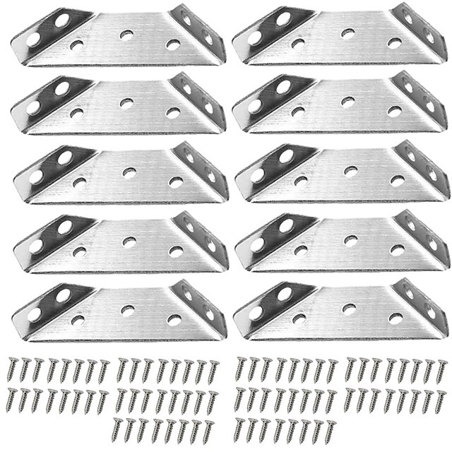  10 piezas de soporte de ángulo de esquina triangular con tornillos, soporte de estante, soporte de esquina de acero inoxidable, soporte de ángulo de brida triangular, placa de reparación, conector de