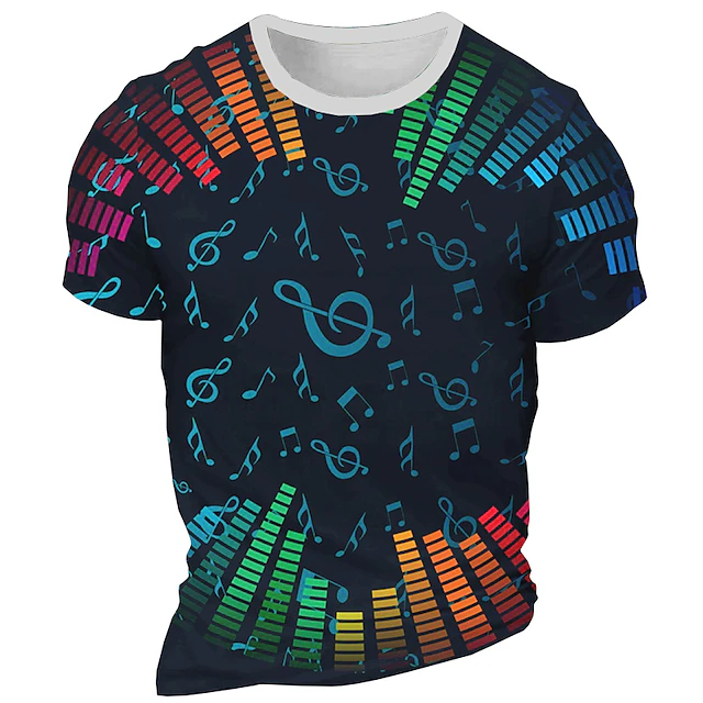 Music Festival Men's Graphic Musical Notes T Shirt Short Sleeve T shirt 3D Print Crew Neck Shirt Daily Designer Retro Vintage Carnival Sports Outdoor Holiday Black White Navy Blue Spring & Summer 5