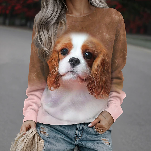 Women's Sweatshirt Pullover Dog Casual Sports Print Sportswear Funny Round Neck Long Sleeve Top Micro-elastic Fall & Winter Comfrt Breathable Soft Fabric 6