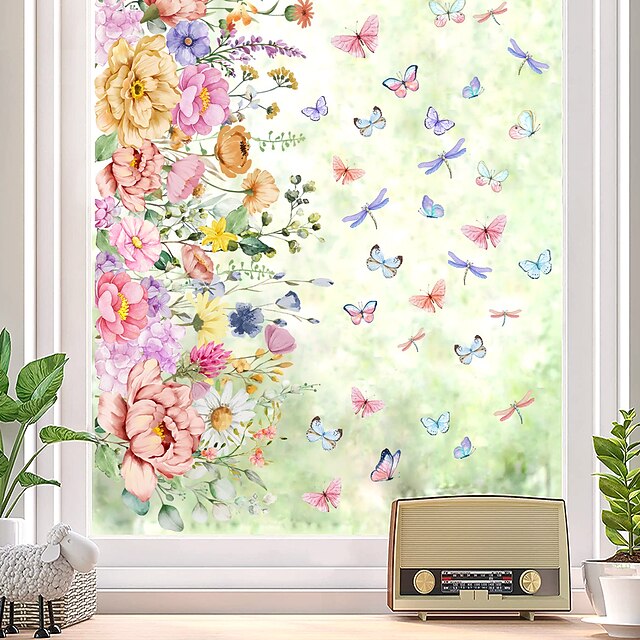 Floral Bouquet Window Sticker Colorful Spring Wall Sticker Window Cling Decoration – Double-Sided, Washable, Reusable, Perfect for Home & Office Decor 7