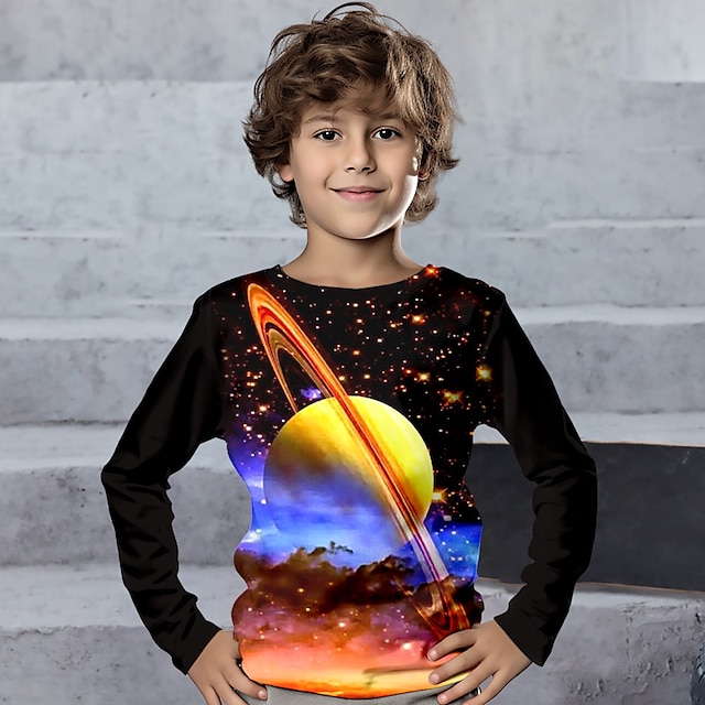  Băieți 3D Galaxie Tricou Cămașă Manșon Lung Tipărire 3D Primăvară Toamnă Sport Modă Șic Stradă Poliester Copii 3-12 ani Stil Nautic În aer liber Casual Zilnic Fit regulat