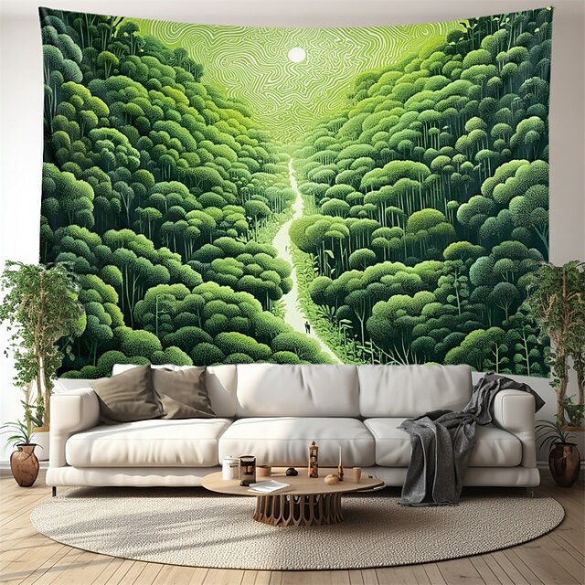  Green Forest Valley Hanging Tapestry Wall Art Large Tapestry Mural Decor Photograph Backdrop Blanket Curtain Home Bedroom Living Room Decoration