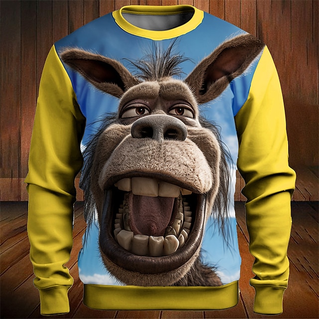  Homens Gráfico Animal Mula / Burro camisolas Moletom Manga Longa Moletom Gola Redonda Moda Diário Casual Impressão 3D Férias Feriado Para Noite Imprimir Primavera & Outono