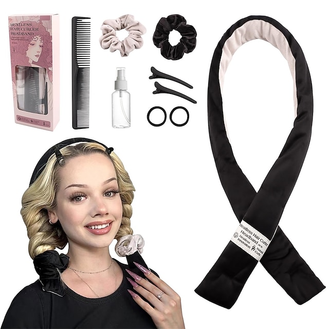  Curler,Heatless Curling Rod Headband,No Heat Curling Headband,Hair Curlers to Sleep In,Heatless Curls Headband,Soft Velour Hair rollers for Long Hair and Medium(Black and White)