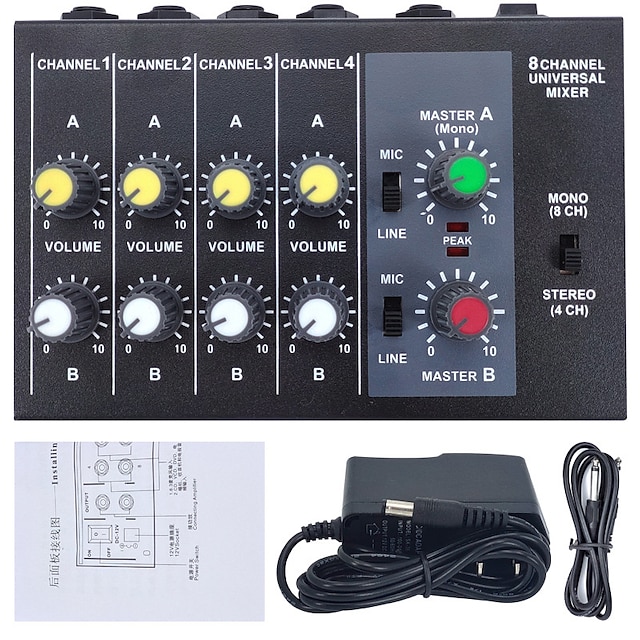  muziekinstrument laag geluidsniveau 8 kanalen metalen mono stereo audio geluid mixer met voedingsadapter l1l0