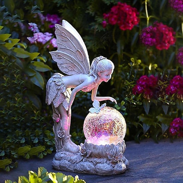  virágtündér szobor világít lány dekoráció kültéri kert udvar angyaltündér napfény