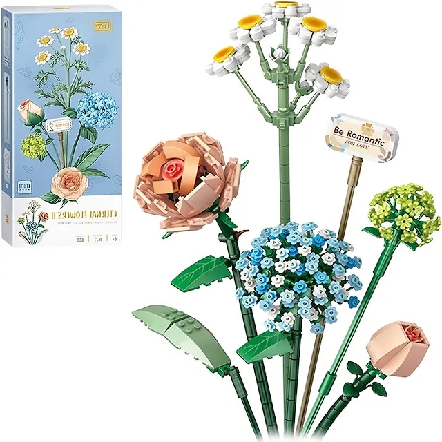  Geschenke zum Frauentag 680 Stück Mini-Steine, Blumenstrauß-Baukästen, kreative DIY-Sets, niedliche Mini-Partikel-Blumen-Block-Baukästen, romantisches Geschenk für Mädchen, Geschenk für Jungen und