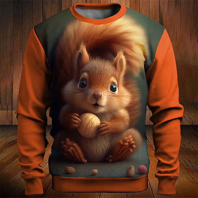 Men's Graphic Animal Squirrel Sweatshirts Golf Pullover Sweatshirt Long Sleeve Sweatshirt Crew Neck Fashion Daily Casual 3D Print Vacation Holiday Going out Print Spring & Fall 5
