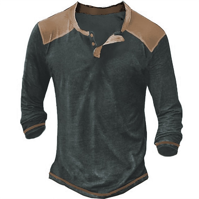  Per uomo maglietta Camicia Henley Maglia a maniche lunghe Color Block A V Strada Sport Manica lunga Bottone giù Abbigliamento Originale Essenziale Informale Comodo