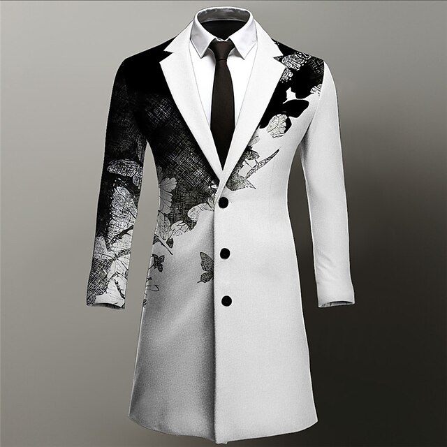 Men's Butterfly Winter Coat Overcoat Coat Warm Comfortable Breathable Business Work Wear to work Going out Pocket Print Fall & Winter Turndown Long Sleeve Black Purple Green4