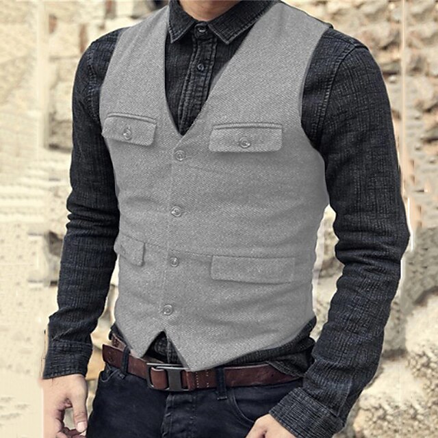 Men's Vest Waistcoat Daily Wear Vacation Going out Fashion Basic Spring ...