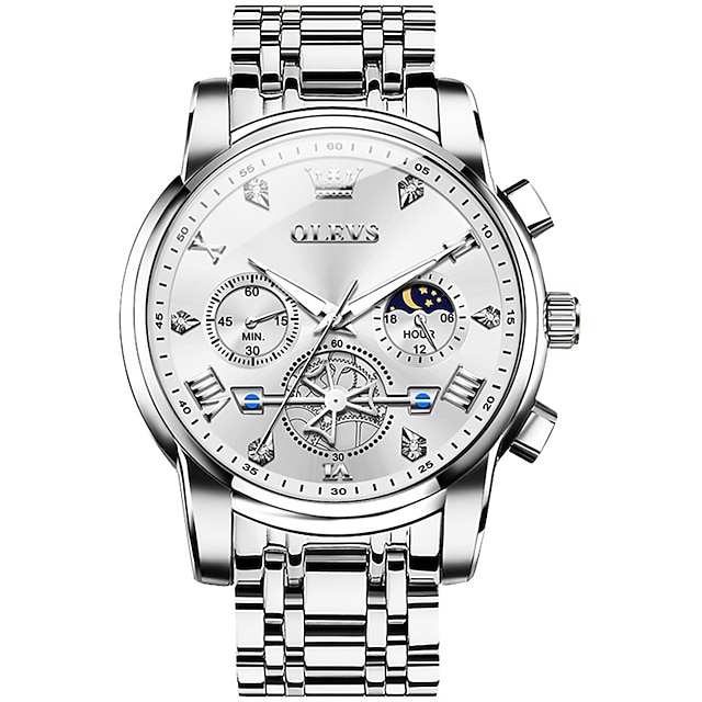  New Olevs Brand Men'S Watches Chronograph 24-Hour Indication Luminous Steel Band Quartz Watch Men'S Waterproof Sports Watch