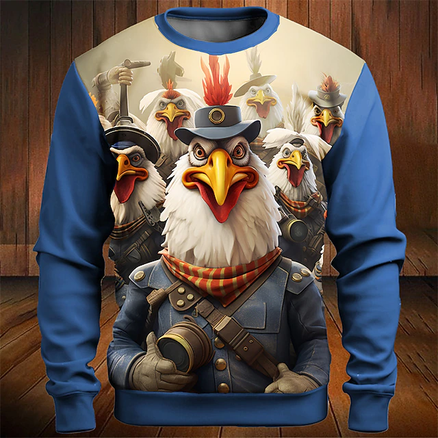 Men's Graphic Cartoon Rooster Sweatshirts Golf Pullover Sweatshirt Long Sleeve Sweatshirt Crew Neck Fashion Daily Casual 3D Print Vacation Holiday Going out Print Spring &  Fall4