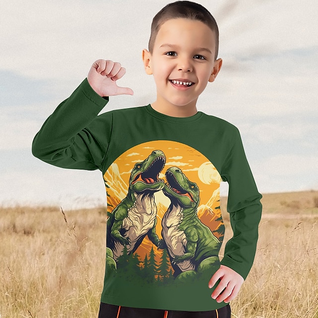  Jongens 3D Dinosaurus T-shirt Overhemd Lange mouw 3D-afdrukken Lente Herfst Sport Modieus Streetwear Polyester Kinderen 3-12 jaar Strakke ronde hals Buiten Casual Dagelijks Normale pasvorm