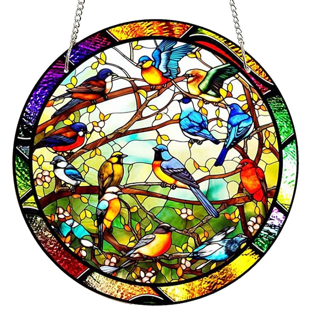 Birds Acrylic Window Hanging, Birds Stained Window Panel Hangings ...