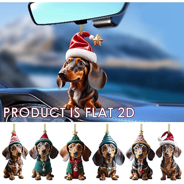  hangend ornament voor hondenauto, 2D plat bedrukte sleutelhanger van acryl, optioneel acrylornament en auto-achteruitkijkspiegelaccessoires, herdenkingsgeschenkenpakket