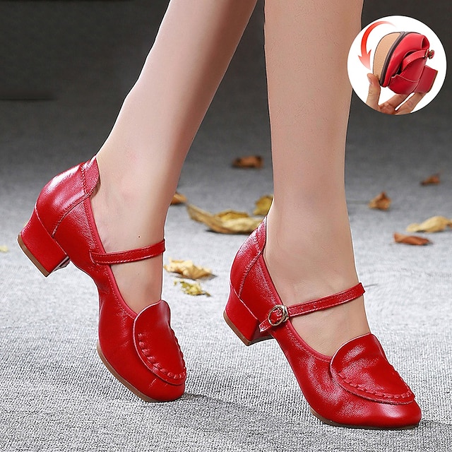  Women's Ballroom Dance Shoes Modern Shoes Party Evening Prom Practice Comfort Shoes Simple Softer Insole Contemporary Dance Thick Heel Round Toe Buckle Adults' Silver Black Red