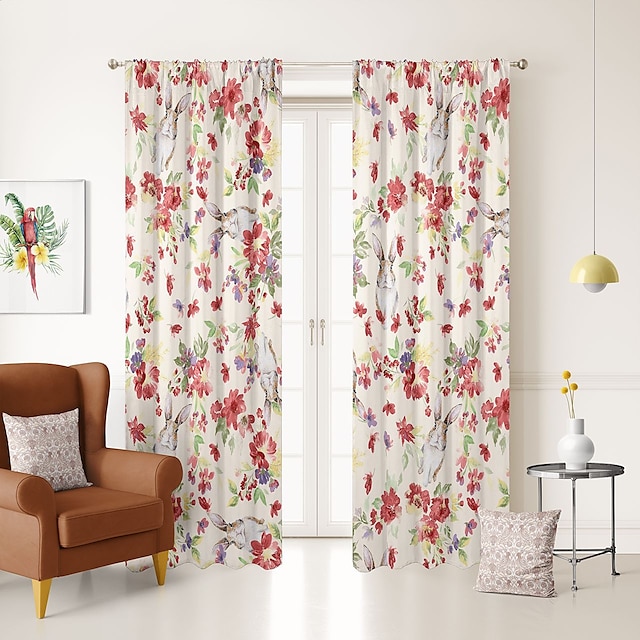  Floral Curtains for Bedroom Kids Room Rod Pocket Curtains for Boys Girls Window Treatment 1 Panel Drapes for Nursery, Soft Thick