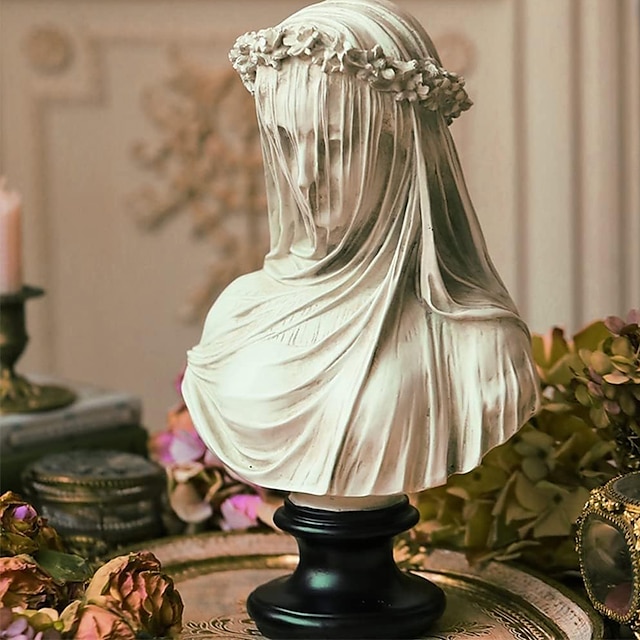  Lady Statue, Veiled Lady Bust Greek Goddess Statue Abstract Victorian Veiled Maiden Statue Statue Home Decor Aesthetic for Home Art Collection Ornament