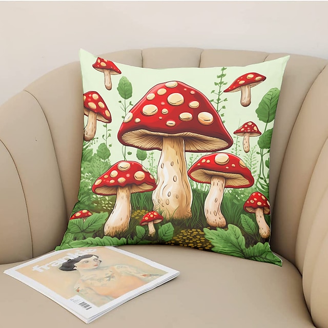  1PC Mushroom Double Double Side Pillow Cover Soft Decorative Square Cushion Case Pillowcase for Bedroom Livingroom Sofa Couch Chair