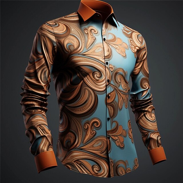 Men's Shirt Button Up Shirt Long Sleeve Artistic Daily Wear Going out Fall & Winter Turndown Print Button-Down Yellow Purple3