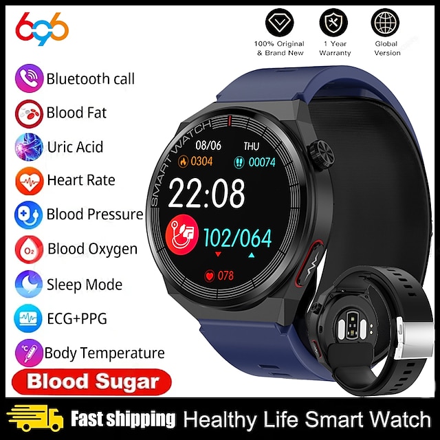  696 TK62 Smart Watch 1.42 inch Smart Band Fitness Bracelet Bluetooth ECG+PPG Temperature Monitoring Pedometer Compatible with Android iOS Men Hands-Free Calls Message Reminder IP 67 47mm Watch Case