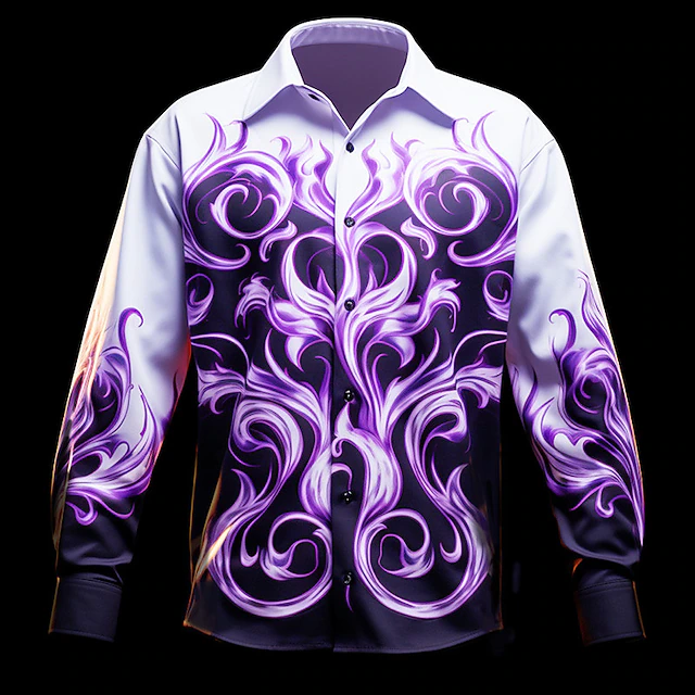 Men's Geometric Pattern Flame Shirt Button Up Shirt Long Sleeve Artistic Daily Wear Going out Fall & Winter Turndown Print Button-Down Gray+Purple Blue Purple Orange Brown 6