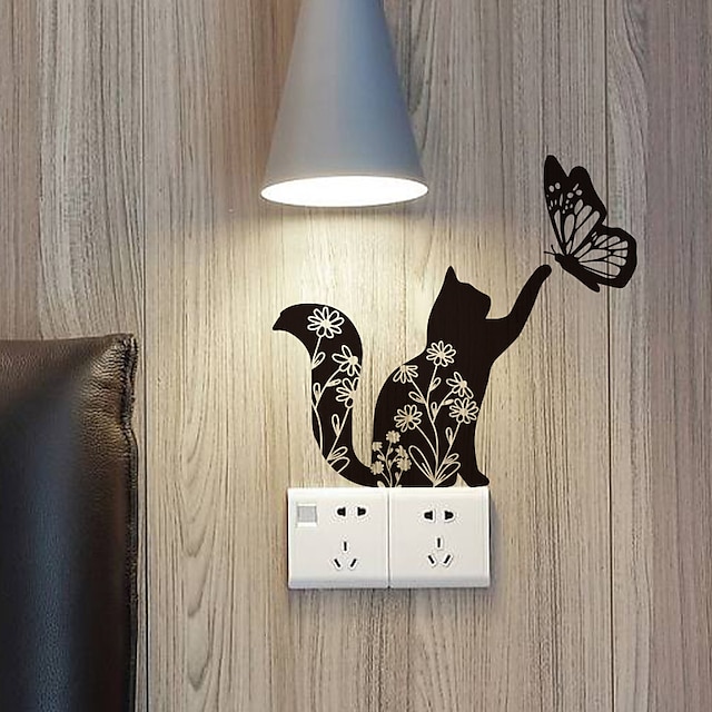  Decalque de parede de desenho animado, adesivos de parede de borboleta de gato, adesivos de parede de pvc removíveis para cenário de quarto e sala de estar, decoração de casa