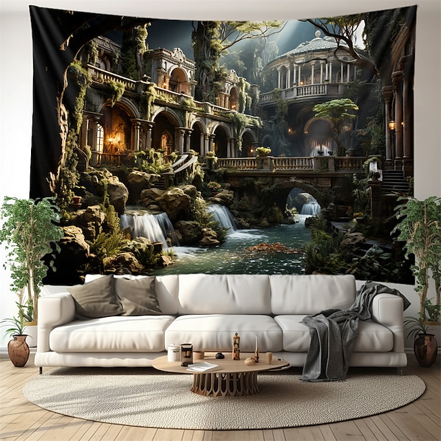  ファンタジー壊れた城タペストリー壁アート大型タペストリー壁画装飾写真の背景毛布カーテン家の寝室のリビングルームの装飾