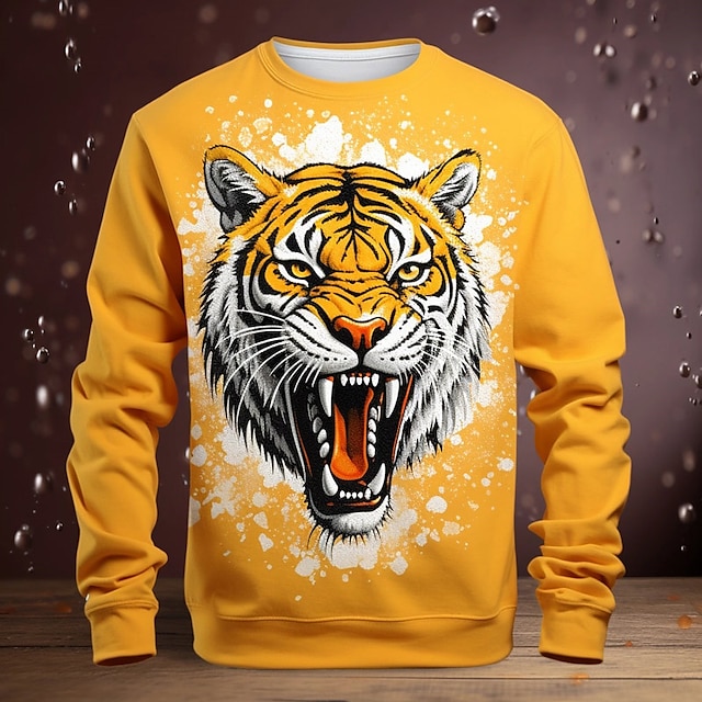  Drenge 3D Tiger Sweatshirt Pullover Langærmet 3D-udskrivning Forår Efterår Mode Gade Sej Polyester Børn 3-12 år Rund hals udendørs Afslappet Daglig Regulær