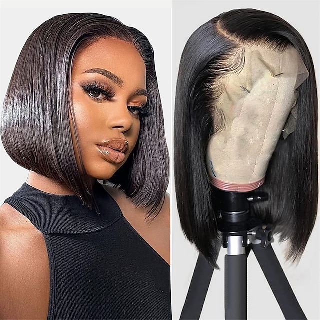  13x4 HD Lace Front Wigs Human Hair Pre Plucked Bob Wig Human Hair Wigs for Black Women Easy to Install   Wig Human Hair Lace Front Wigs with Baby Hair Natural Black