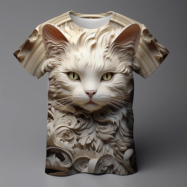  Mädchen 3D Katze T-Shirt Hemd Kurzarm 3D-Druck Sommer Aktiv Modisch Kuschelig Polyester kinderkleidung 3-12 Jahre Rundhalsausschnitt Outdoor Casual Täglich Regular Fit