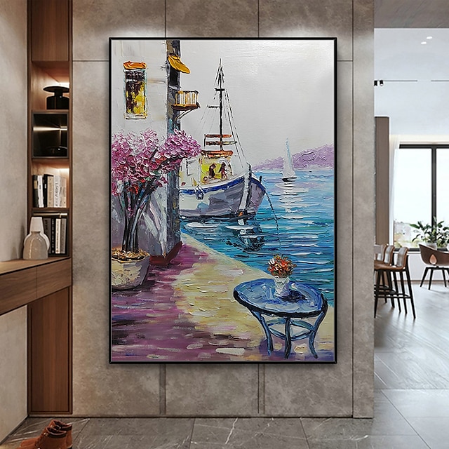  Mintura handgefertigte abstrakte Bootslandschafts-Ölgemälde auf Leinwand, Wandkunst, Dekoration, modernes Bild für Heimdekoration, gerolltes, rahmenloses, ungedehntes Gemälde