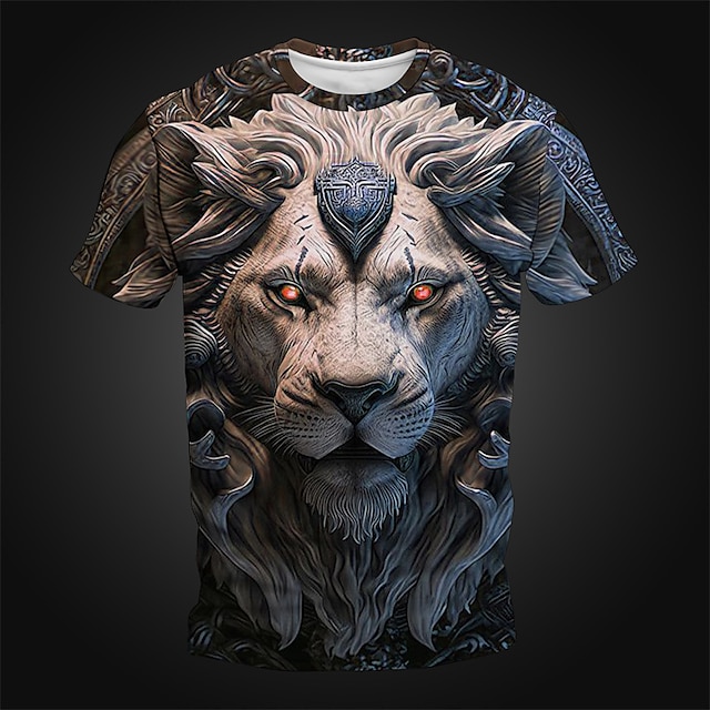 Herren Graphic Tier Löwe T Shirt Kurzarm T-Shirt 3D-Druck Rundhalsausschnitt Hemd Täglich Designer Retro Vintage Sports Outdoor Festtage Ausgehen Blau Rot Rosenrot Frühling Sommer Bekleidung S M L XL