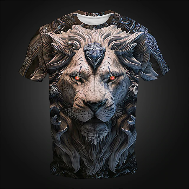 Men's Graphic Animal Lion T Shirt Short Sleeve T shirt 3D Print Crew Neck Shirt Daily Designer Retro Vintage Sports Outdoor Holiday Going out Blue Red Rose Red Spring & Summer Clothing Apparel S M L 5