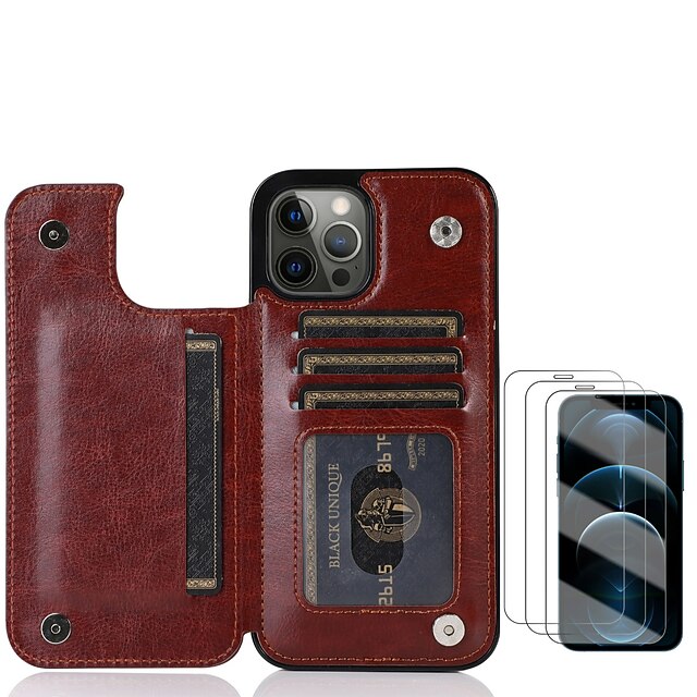  Capa de telefone + protetor de tela de 3 pacotes para iphone 15 pro max plus iphone 14 pro max plus 13 12 11 mini x xr xs 8 7 capa carteira com suporte flip magnético couro pu à prova de choque