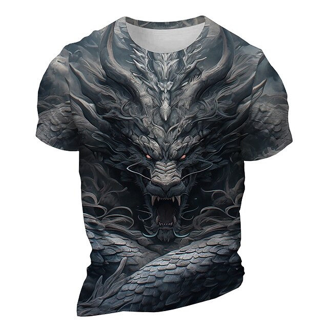 Men's Graphic Animal Dragon T Shirt Short Sleeve T shirt 3D Print Crew Neck Shirt Daily Designer Retro Vintage Sports Outdoor Holiday Going out Blue Orange Green Spring & Summer Clothing Apparel S M2