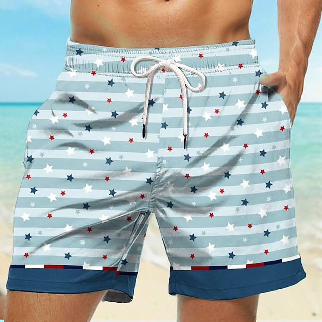  Homens Listra Flor Shorts de Natação Bermuda de Surf Calção de Banho Cintura Média Havaiana Casual Feriado Praia Com Cordão com forro de malha Cintura elástica Designer Roupa