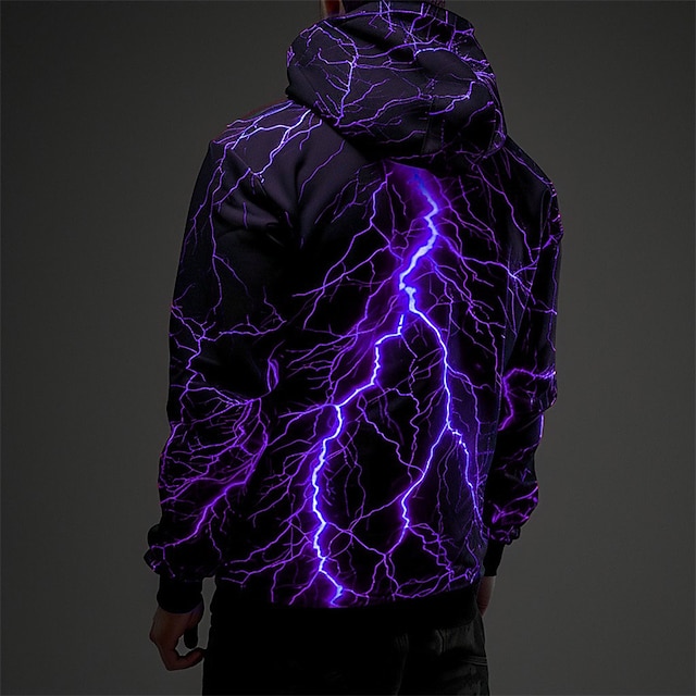  Graphic Lightening Men's Fashion 3D Print Hoodie Sports Outdoor Holiday Vacation Hoodies Red Blue Long Sleeve Hooded Print Front Pocket Spring &  Fall Designer Hoodie Sweatshirt