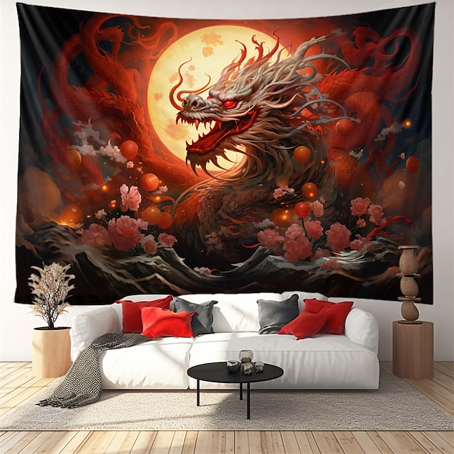  Tapisserie murale suspendue dragon du nouvel an chinois, grande tapisserie murale, décor de photographie, toile de fond, couverture, rideau, maison, chambre à coucher, décoration de salon