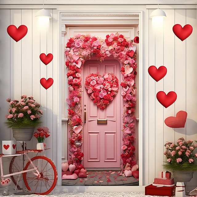  День святого Валентина розы сердце дверные покрытия фреска декор дверной гобелен дверной занавес украшение фон дверной баннер съемный для входной двери в помещении и на открытом воздухе украшение для