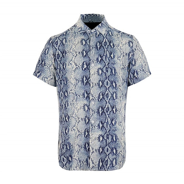  Snake Skin Pattern Abstract Men's Shirt Daily Wear Going out Weekend Autumn / Fall Turndown Short Sleeves Navy Blue, Blue, Brown S, M, L 4-Way Stretch Fabric Shirt